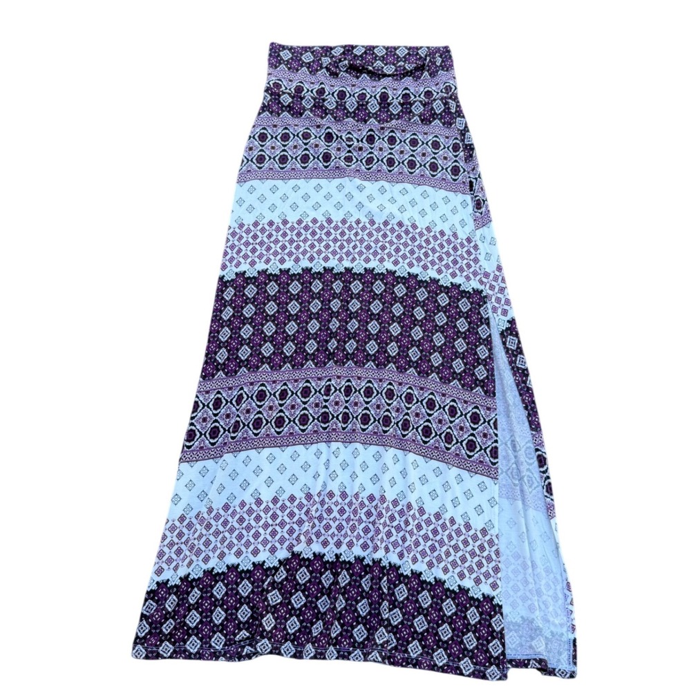Charlotte Russe Purple Geometric Tile Print Side Slit Maxi Skirt Womens Medium